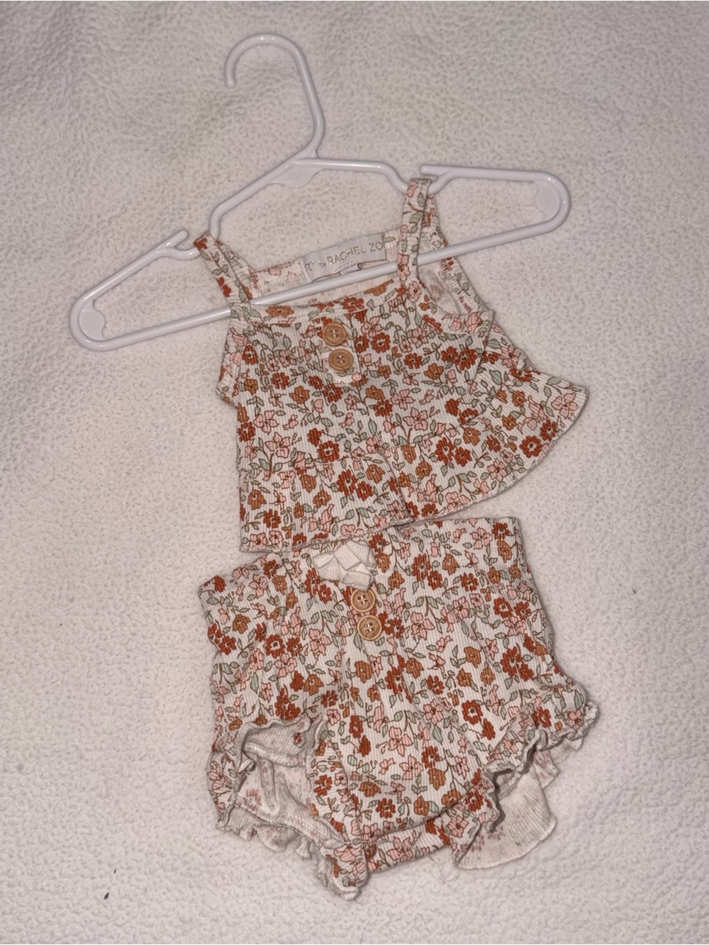 Floral Two-Piece Baby Tank & Bloomers Set - Cream with Rust Floral